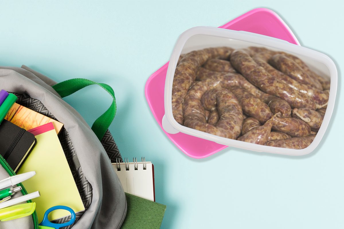 MuchoWow Lunchbox Rumänische Würste, Brotdose rosa für Erwachsene, Brotbox (2-tlg), Snackbox, Kinder, Kunststoff, Kunststoff Mädchen