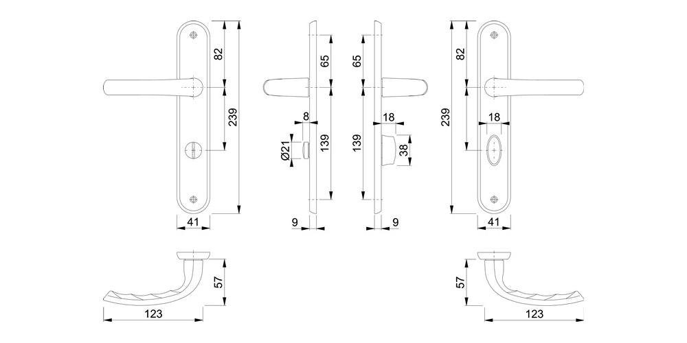 HOPPE Türbeschlag Langschildgarnitur M1710RH/265 Tôkyô SK/OL 78 F71 mm / Messing rechts DIN links