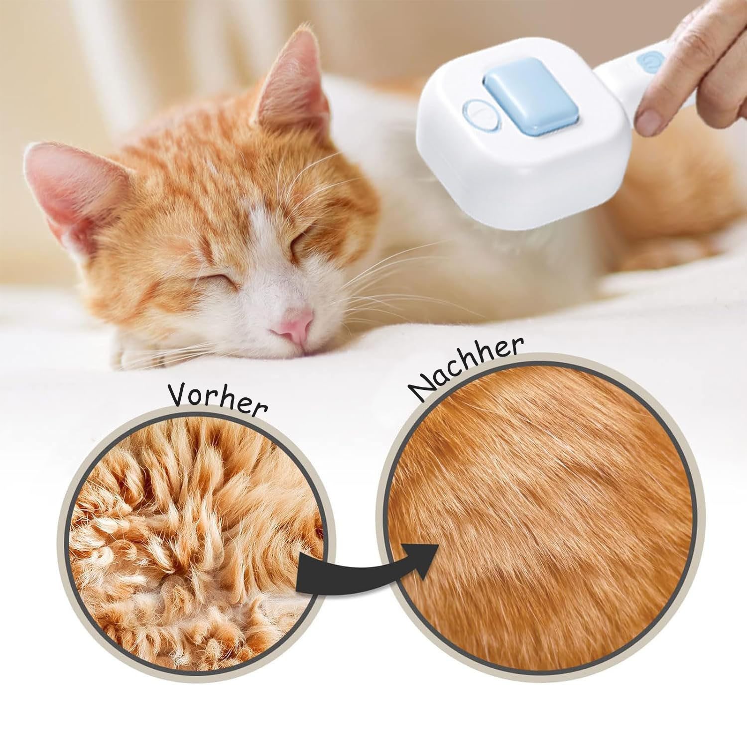 AIMAX Fellbürste Katzenbürste mit Dampf Multifunktionale Katze Steamy Brush, (Auslöseknopf USB aufladbar), mit Spray Große Kapazität Wassertank Dampfbürste Katze
