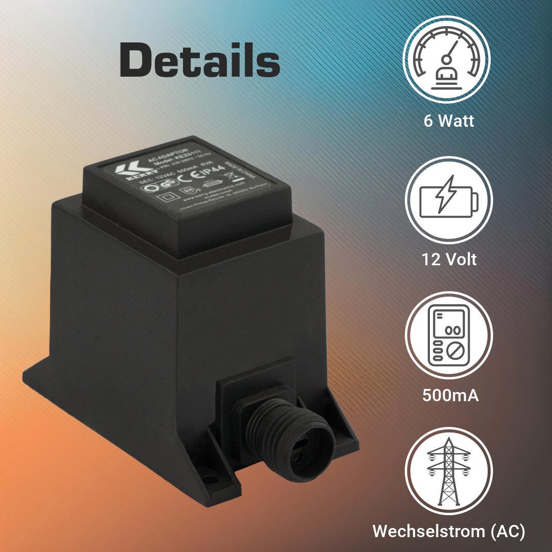 KERRY 12V, 6VA /6W Trafo/Transformator AC/AC IP44 kez0111 LED Beleuchtung LED Trafo