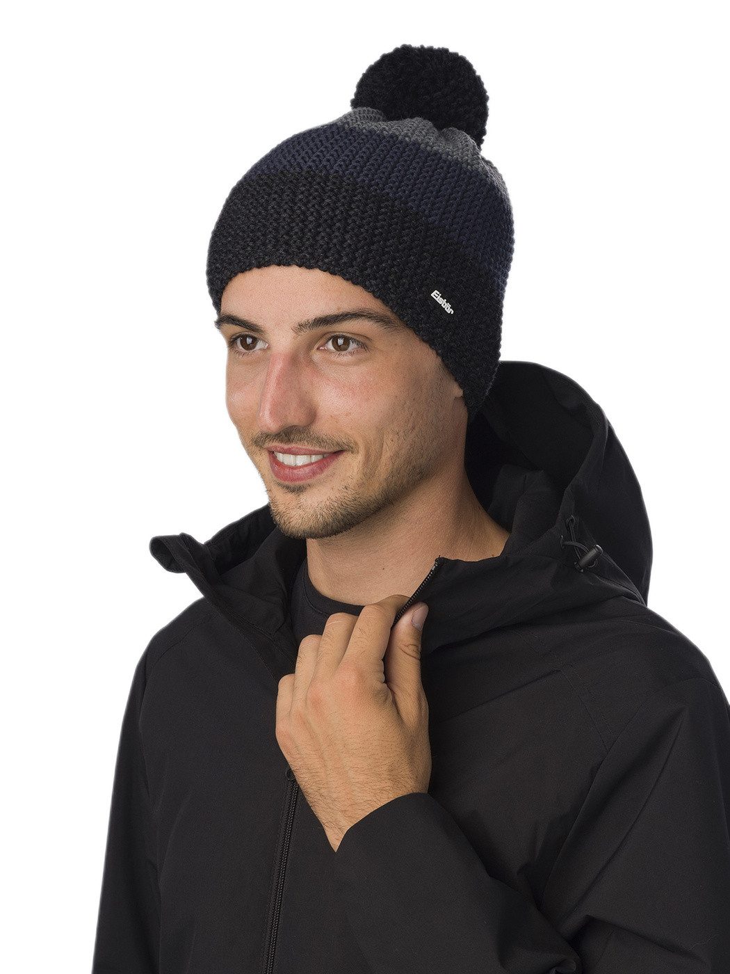 Eisbär Bommelmütze Wintermütze Star mit Bommel (Pompon) schwarz/grau - 1 Stück