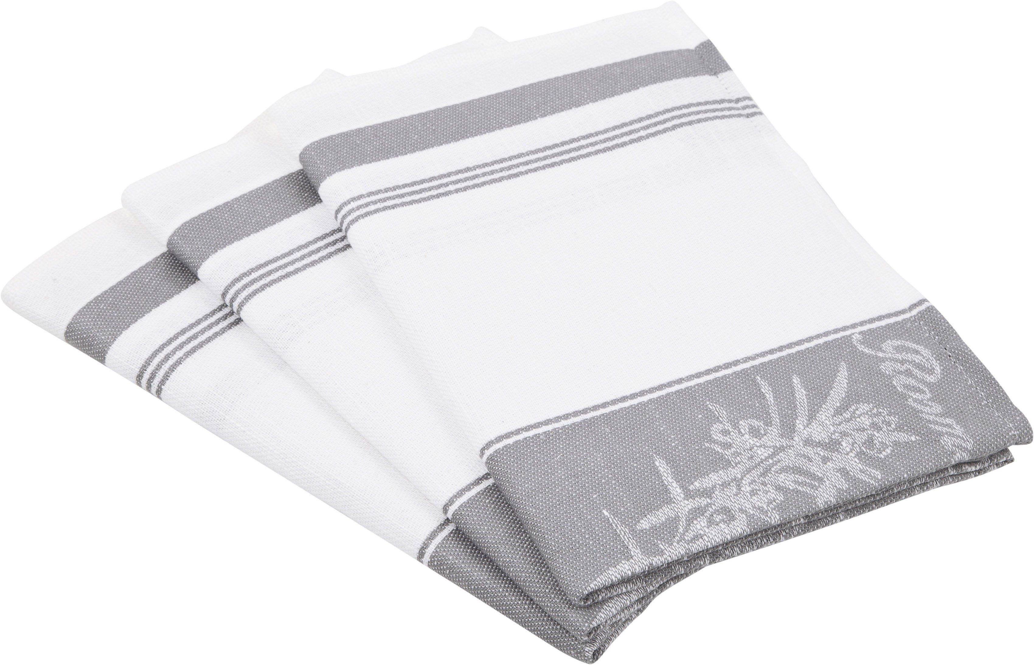 ROSS Geschirrtuch Exclusiv, (Set, 3-tlg), Mittelstreifen mit Kräutern, 50x70 cm