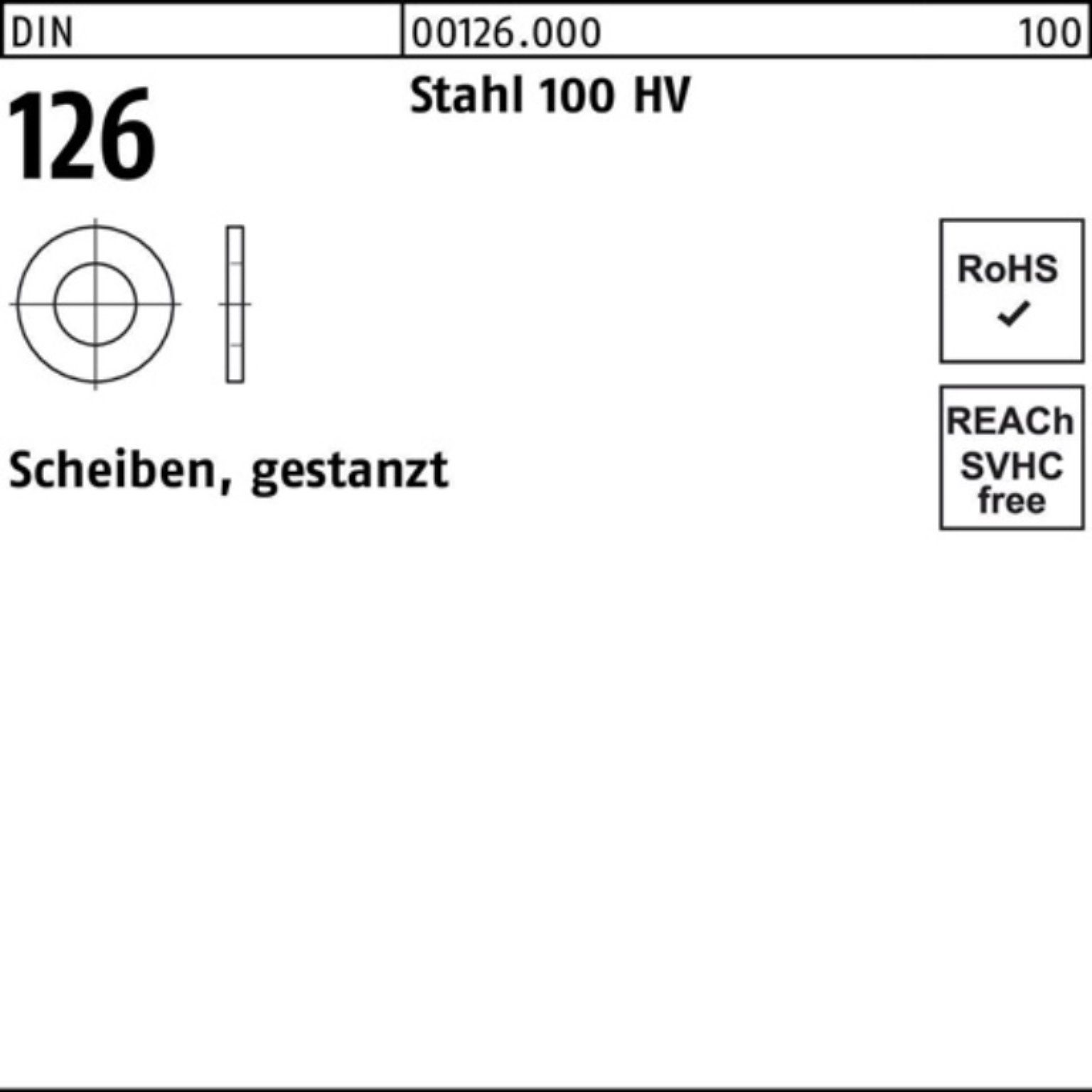 Reyher Unterlegscheibe 100er Pack Unterlegscheibe DIN 126 45x 78x7 Stahl 100 HV gestanzt 50 S