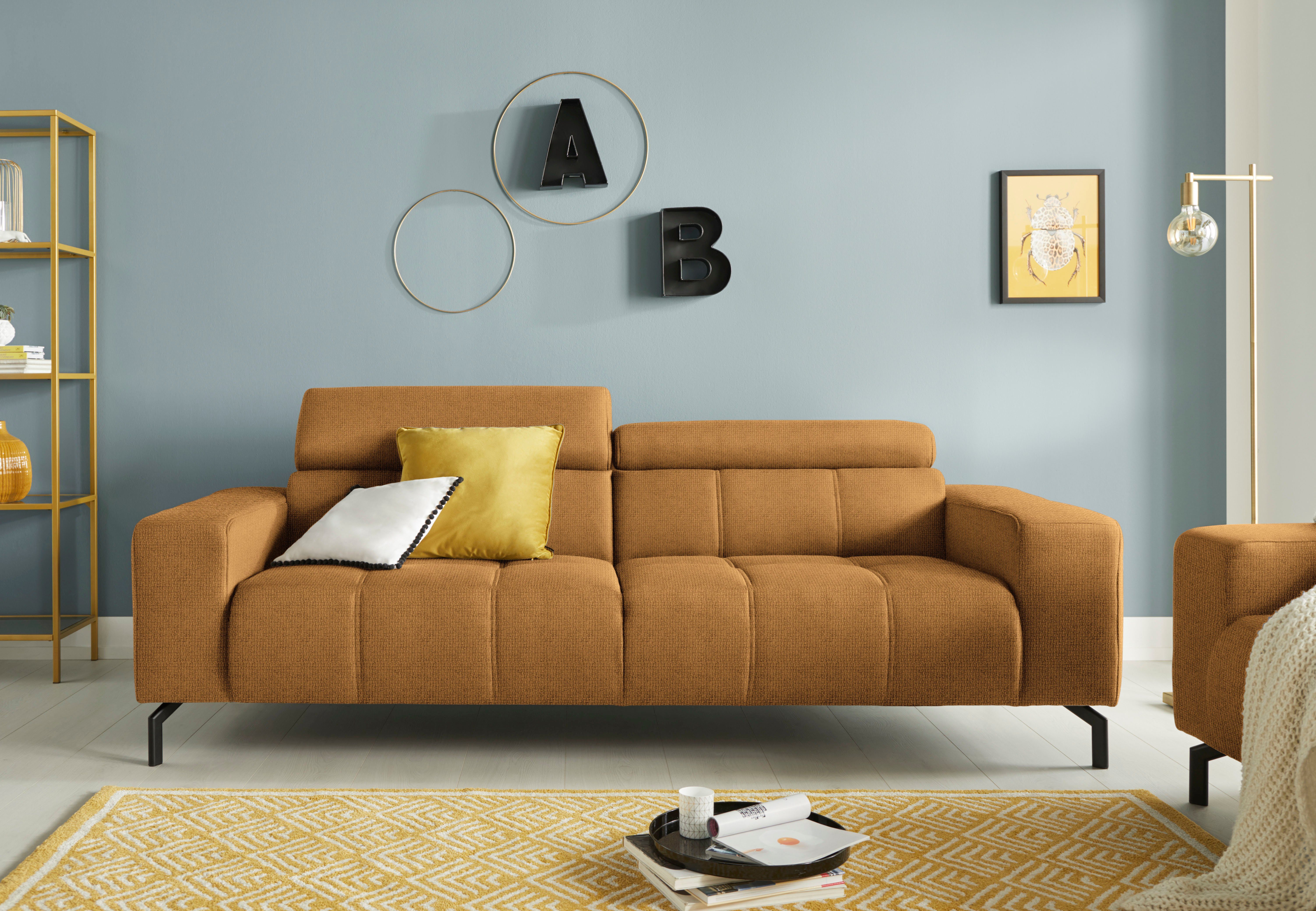 DOMO collection 2,5-Sitzer Cunelli zeitlos und elegant, moderne Sitznähte als Designelement, wahlweise mit 6-fach verstellbaren Kopfteilen, fester Sitzkomfort