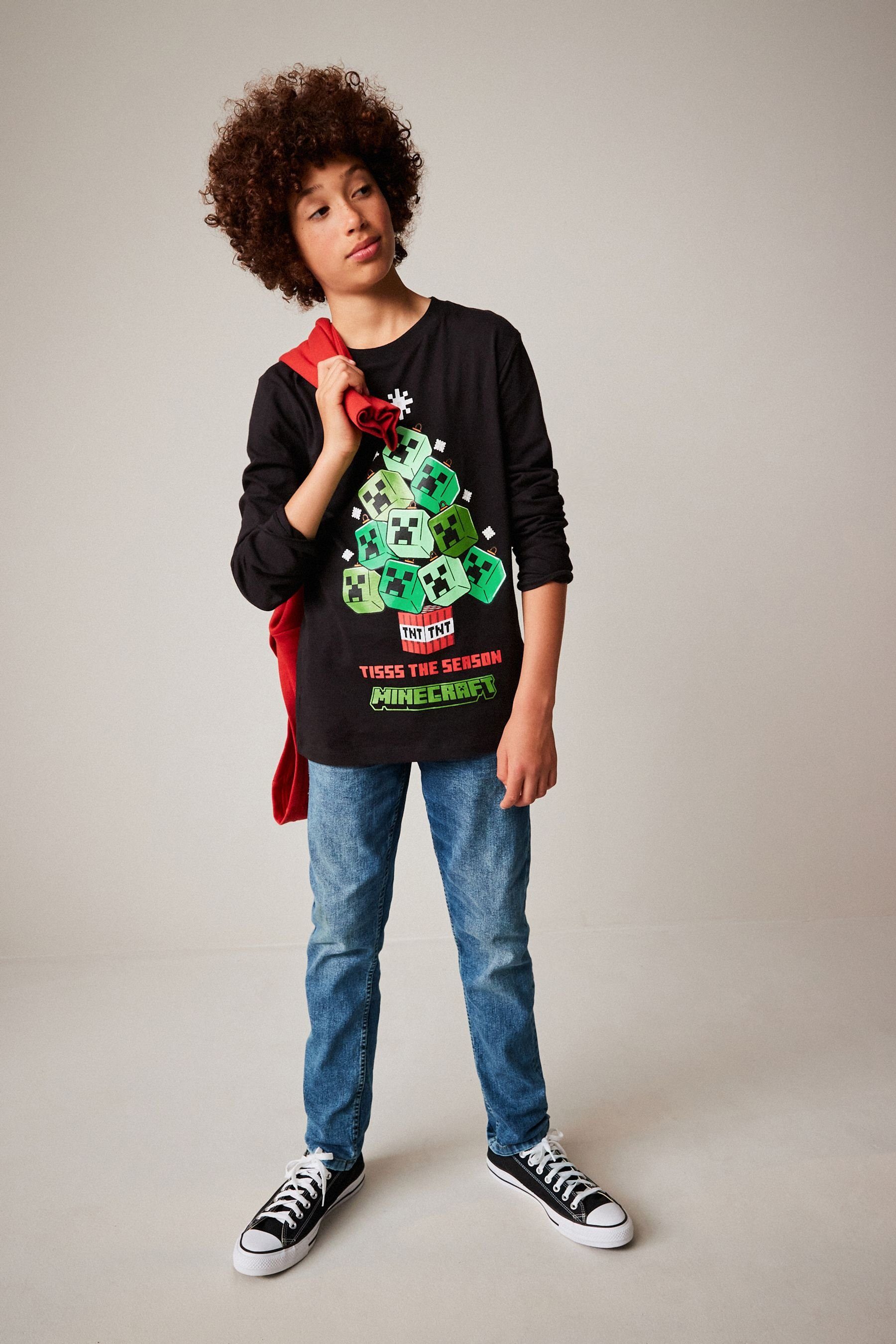 Next Langarmshirt Langärmeliges Black Weihnachtsshirt Minecraft (1-tlg)