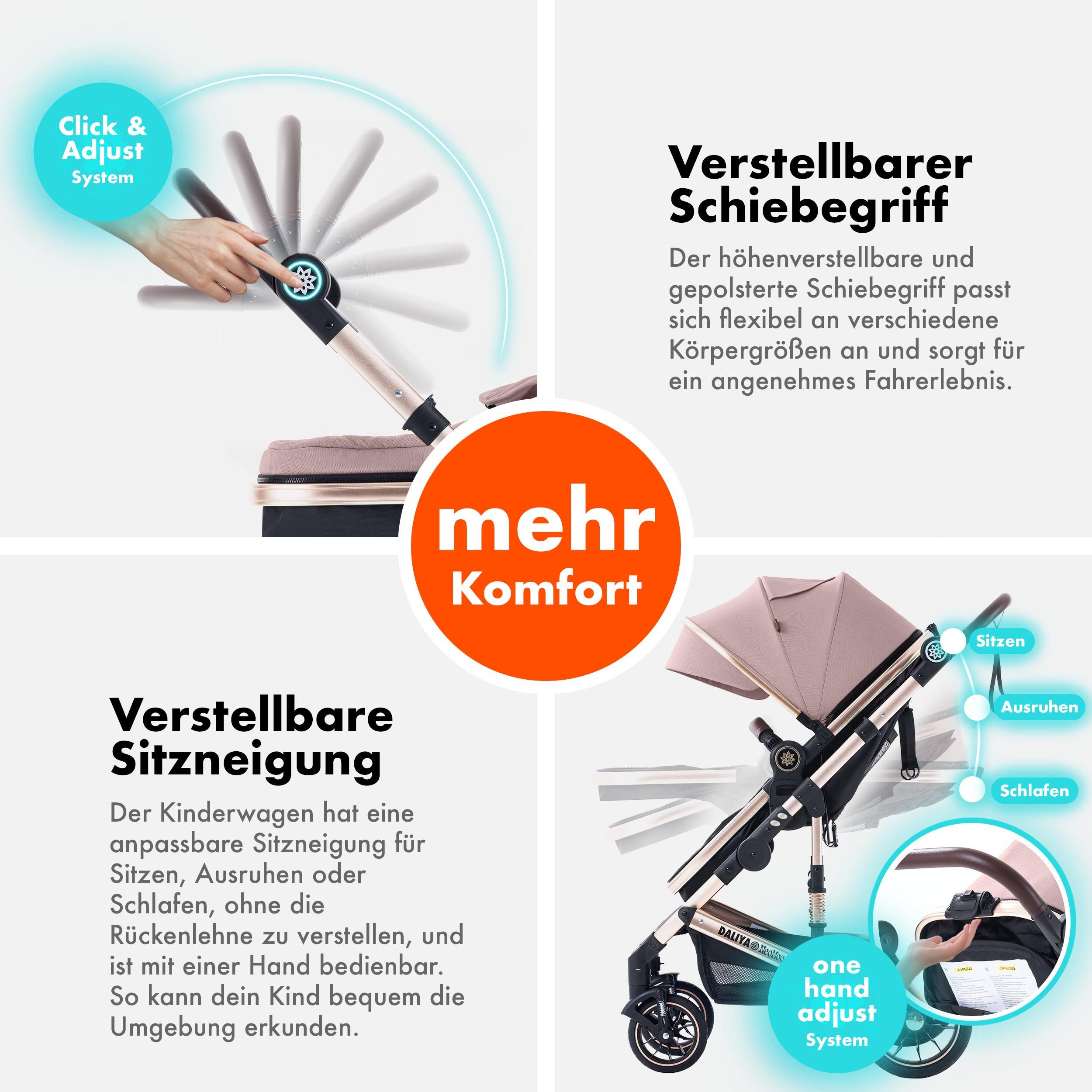 Daliya® Kombi-Kinderwagen NEOMOVE 2in1 Kinderwagen, Buggy und Babywanne in einem, Babywanne und Sportsitz, Alu-Rahmen, Großer Einkaufskorb