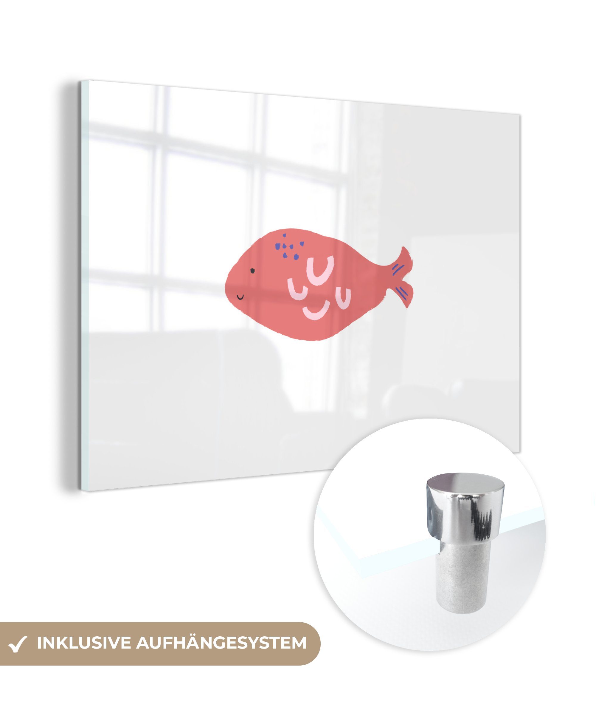MuchoWow Acrylglasbild Fisch - Rosa - Pastell, (1 St), Acrylglasbilder Wohnzimmer & Schlafzimmer