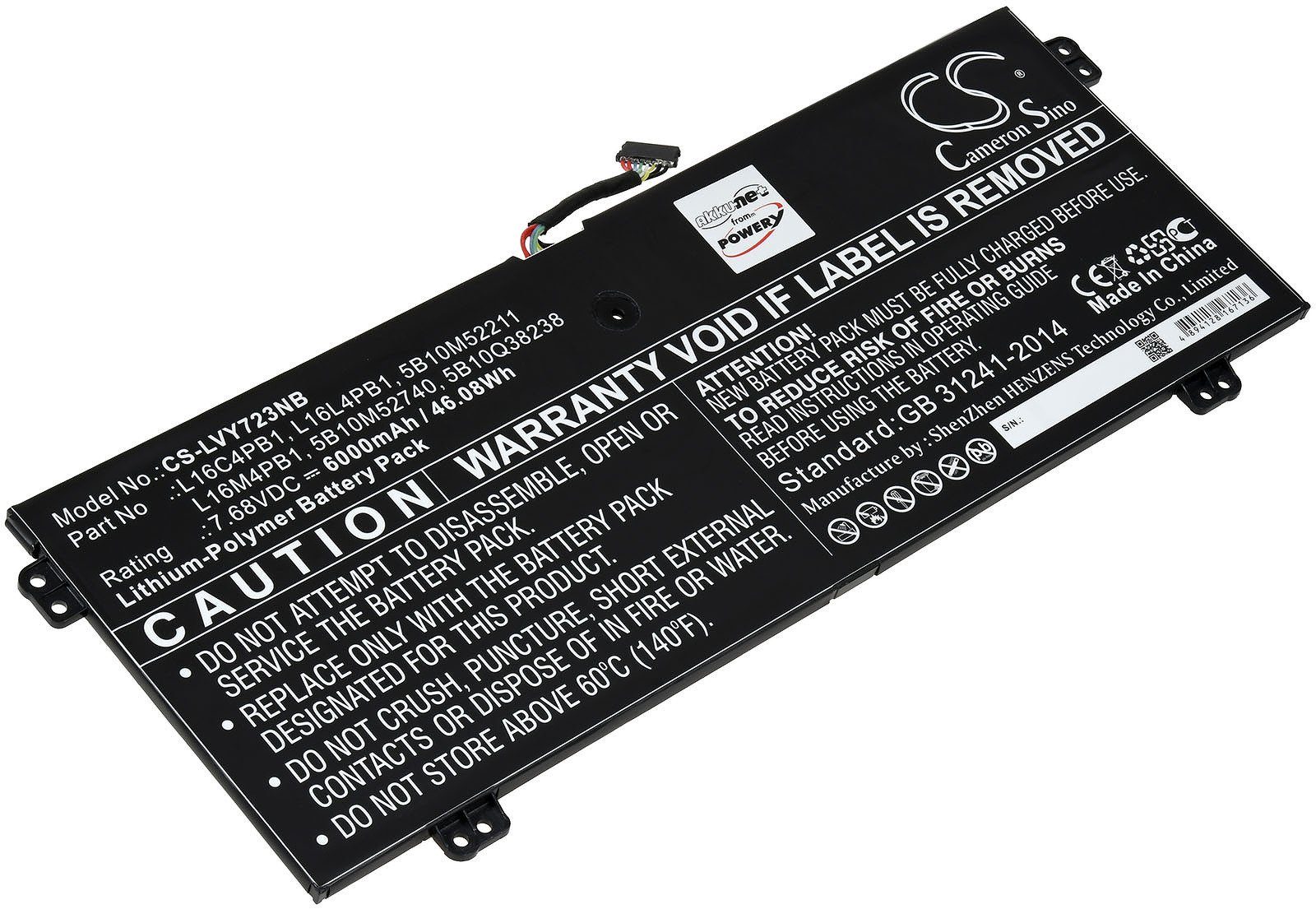 Powery Akku für Lenovo Yoga 720-13IKB(80X60096GE) 6000 V) mAh (7.76 Laptop-Akku