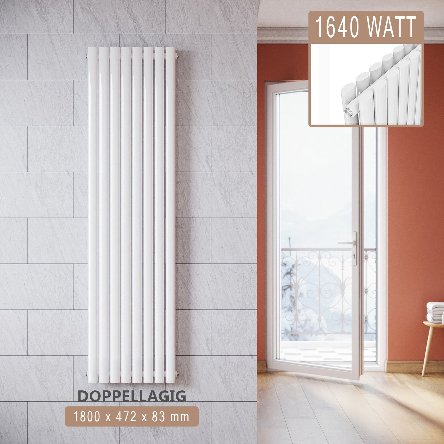ELEGANT Badheizkörper Heizkörper Design Bad Heizkörper weiß, modern, mit Multiblock Thermostat