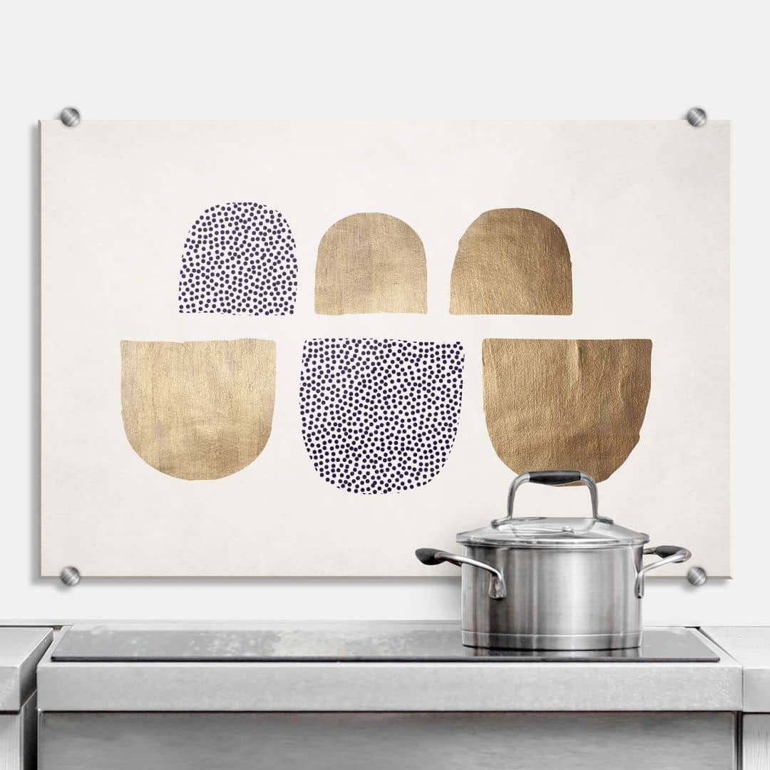 K&L Wall Art Spritzschutz Glas Wandbild Küchenrückwand Jugendstil Gold Punkte