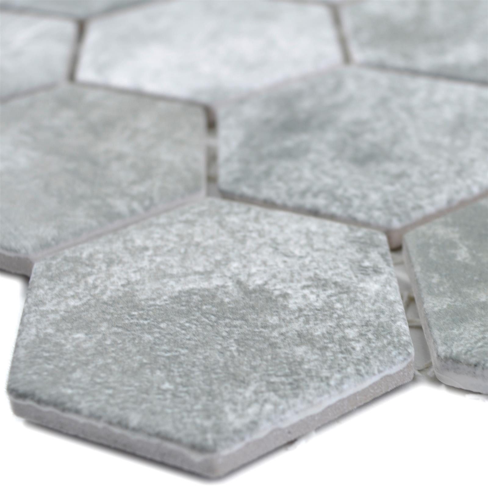 Mosafil Mosaikfliesen Keramikmosaik Comtessa Hexagon Zementoptik, Keramik 28.100x32.500, dunkelgrau, Verlegefertig auf ein Netz geklebt - Frostsicher - Wasserfest