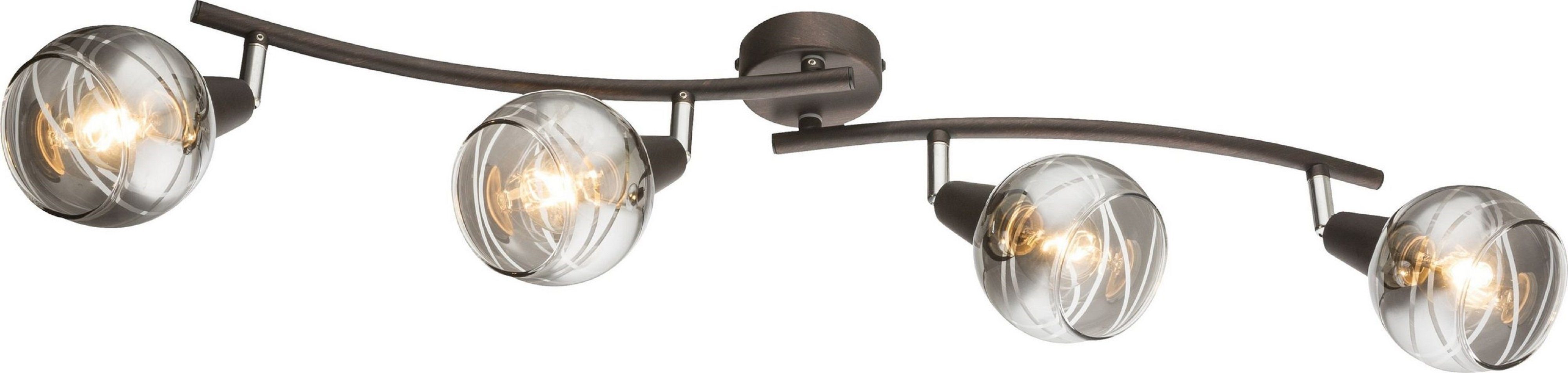 TRANGO LED Deckenleuchte, 4-flammig 1010-45SD LED Deckenbeleuchtung in Schwarz-Optik WOW inkl. 4x 3-Stufen dimmbar LED Leuchtmittel 3000K warmweiß, Deckenlampe mit Design rauchigen Glaslampenschirmen, Deckenstrahler, Wohnzimmer Lampe, Spots schwenkbar