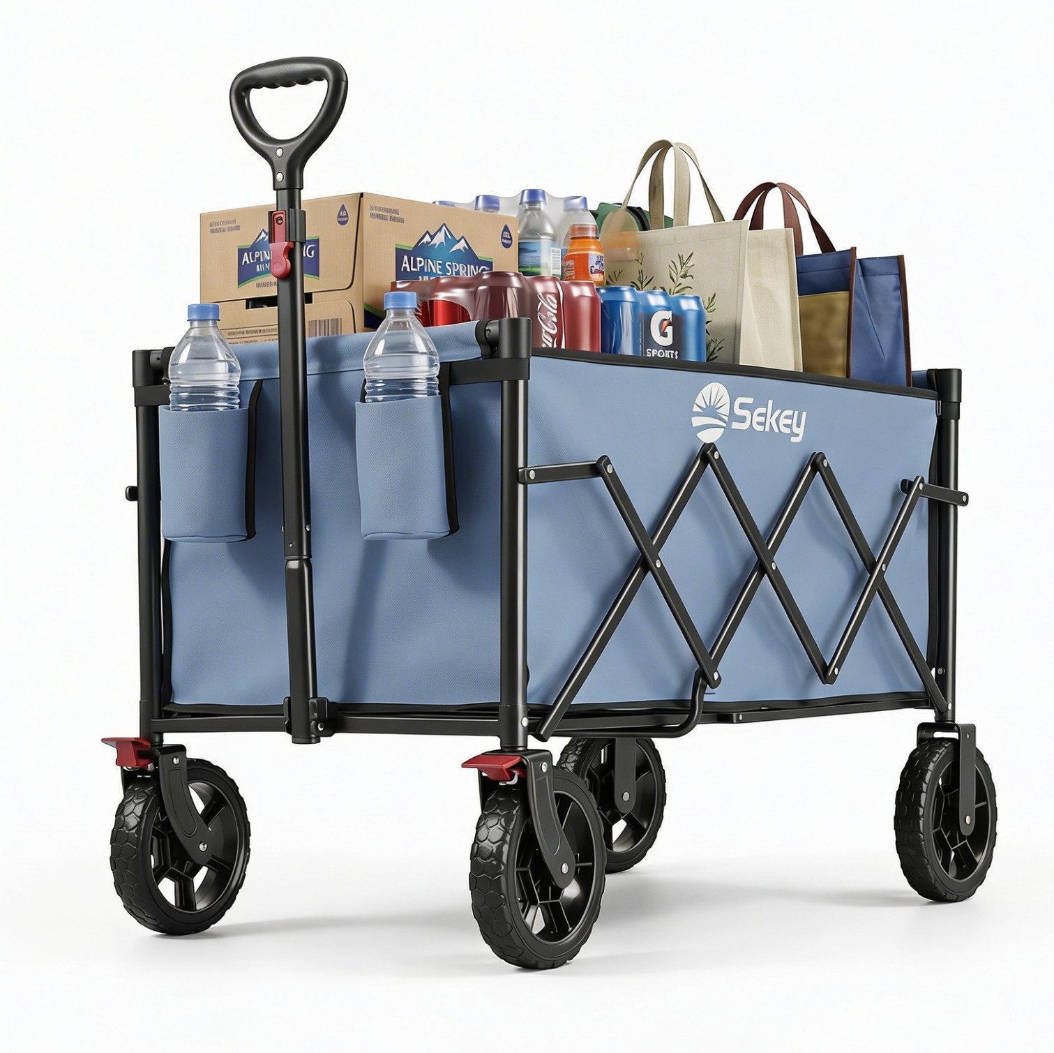 Sekey Bollerwagen Ultraleicht Faltbarer Handwagen Transportkarre bis zu 80kg / 100kg, 100 KG / 120 L Einkaufswagen Campingwagen mit Höhenverstellbarem Griff
