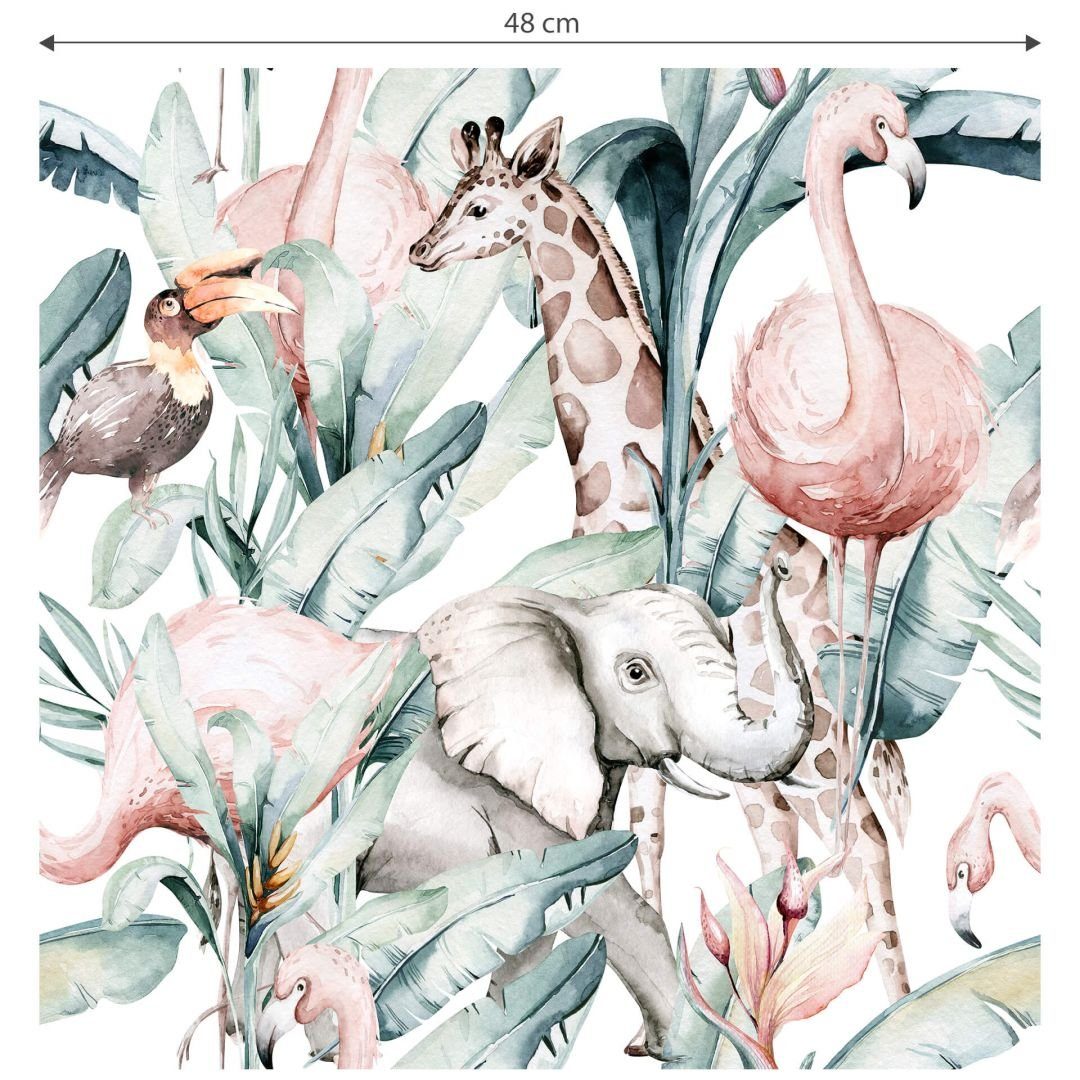 K&L Wall Art Mustertapete Kinder Schlafzimmer Dschungel Tiere Elefant Giraffe Papagei Tukan, Dschungeltiere Tapete