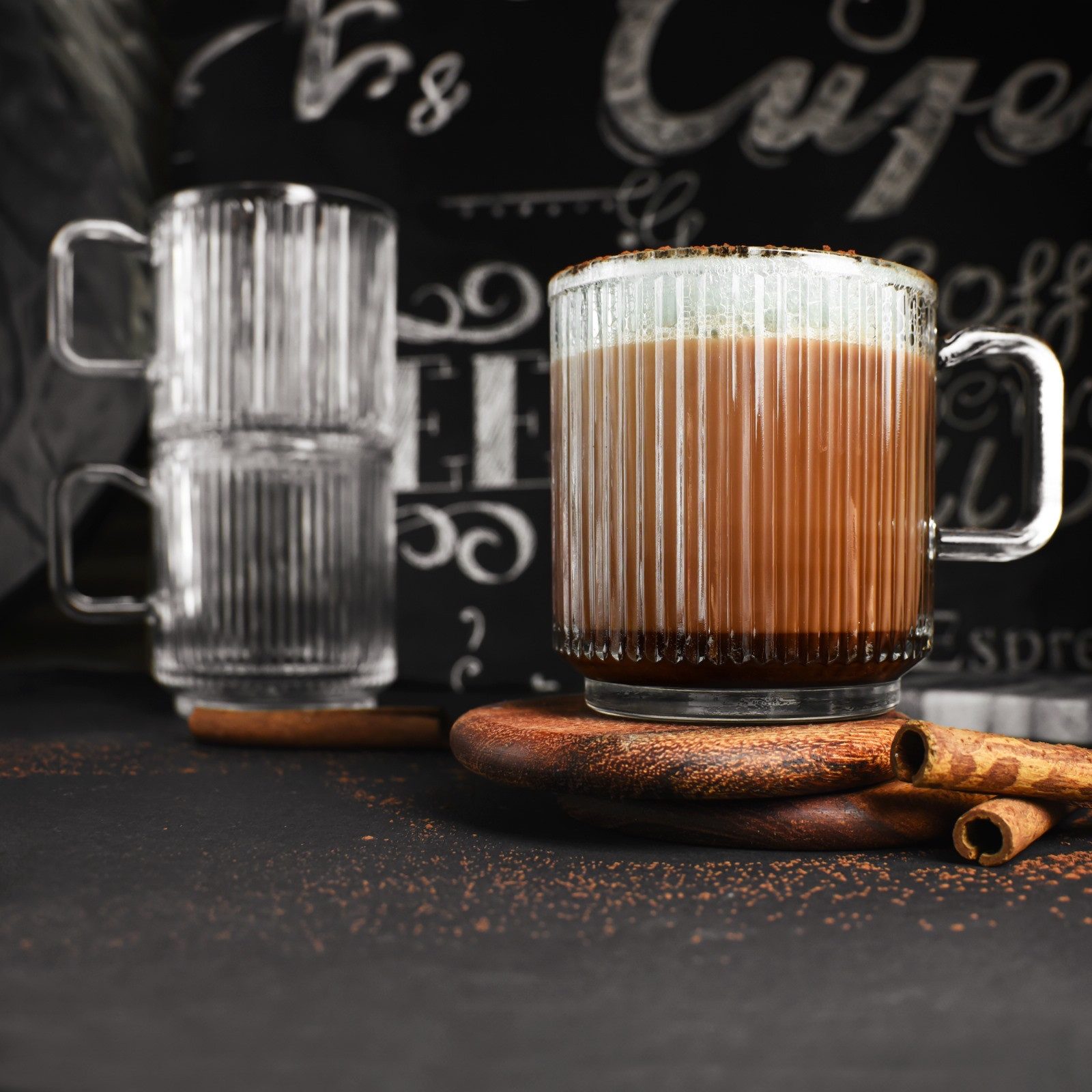 Sendez Teeglas 6x Kaffeegläser Teegläser 360 ml Stapelbar mit Reliefstruktur, 6-tlg., Glas