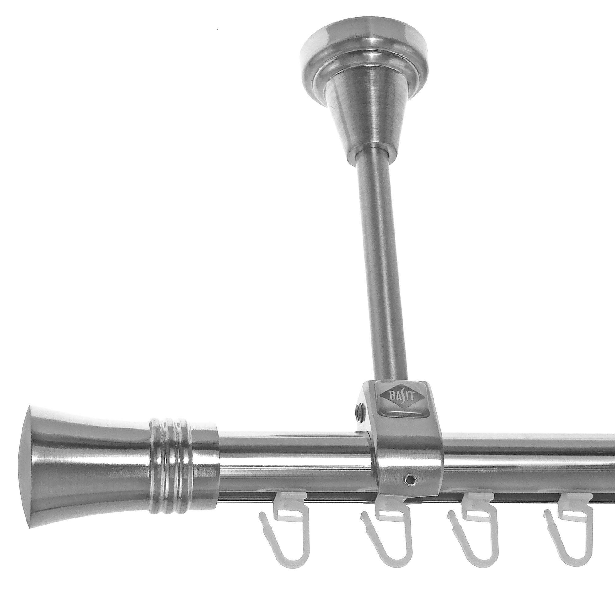 BASIT Gardinenstange Innenlauf Edelstahloptik 20mm mit Deckenträgern 600 cm E86, Ø 20 mm, 1-läufig, verschraubt, Aluminium, D51I 600 cm E86 Knauf