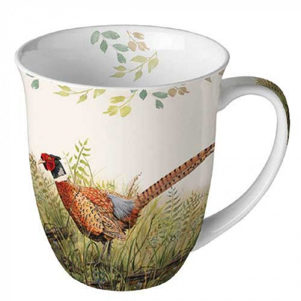 Ambiente Luxury Paper Products Becher Porzellan Mug Kollektion Planzen,Tiere, Vogel, 1-tlg., Porzellan Tasse, Becher 0,4 l Herrlicher Fasan, Tiere, Wintertiere, Waldtiere, Wald, Wild, Schnee, Vöge,l, Motiv Kollektion, Herbst, Winter, Frühling, Tee/Kaffee Tasse-, Ideal Als Geschenk