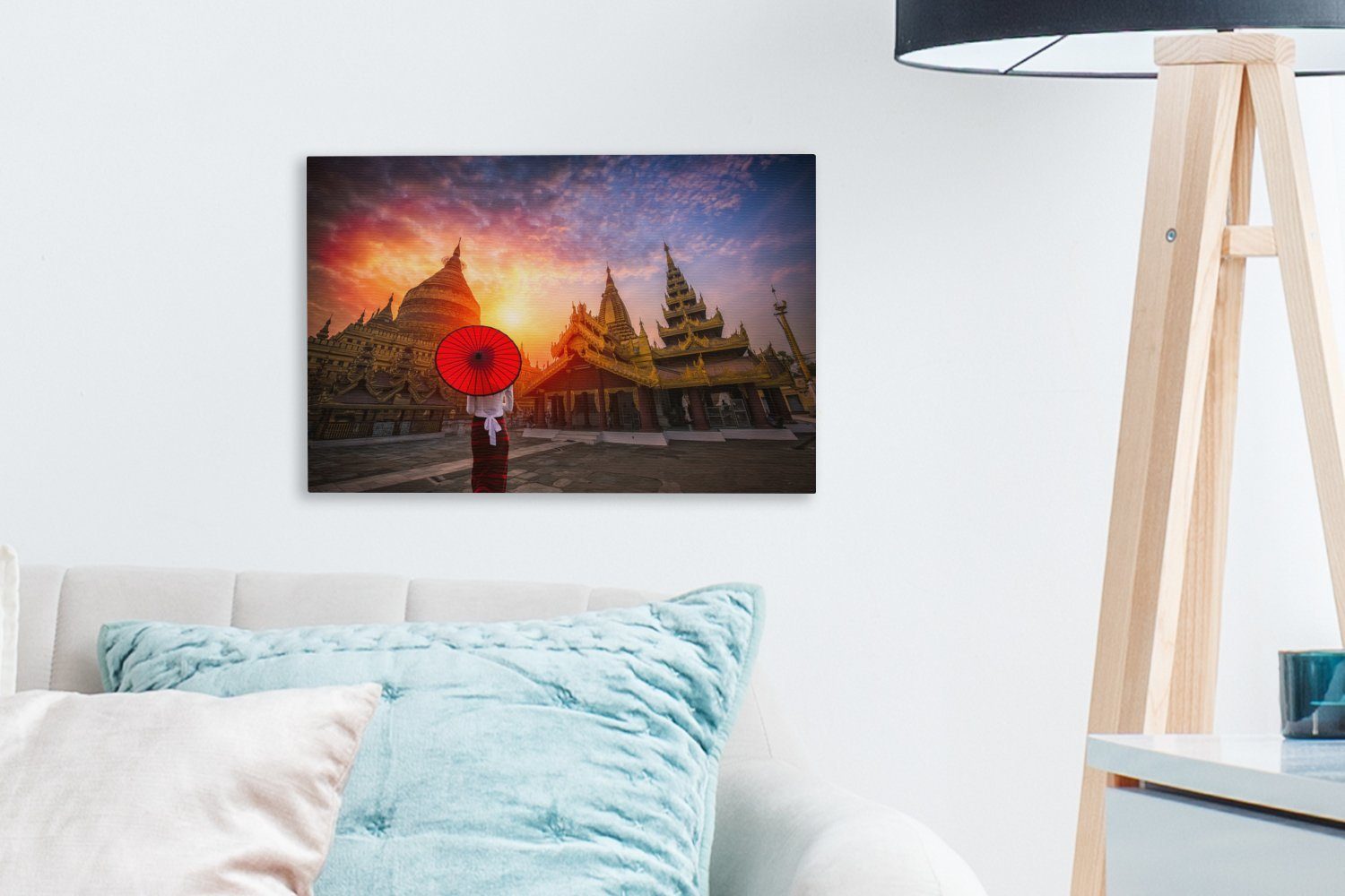 OneMillionCanvasses® Leinwandbild Bunter Himmel über 30x20 Yangon, Leinwandbilder, in Wandbild Wanddeko, Pagode cm der Aufhängefertig, (1 St), Myanmar, Goldenen