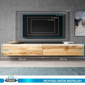 Furnix Lowboard Tatia TV-Schrank Fernsehschrank 200 cm (2x100cm) mit LED, B200 x H34 x T32 cm