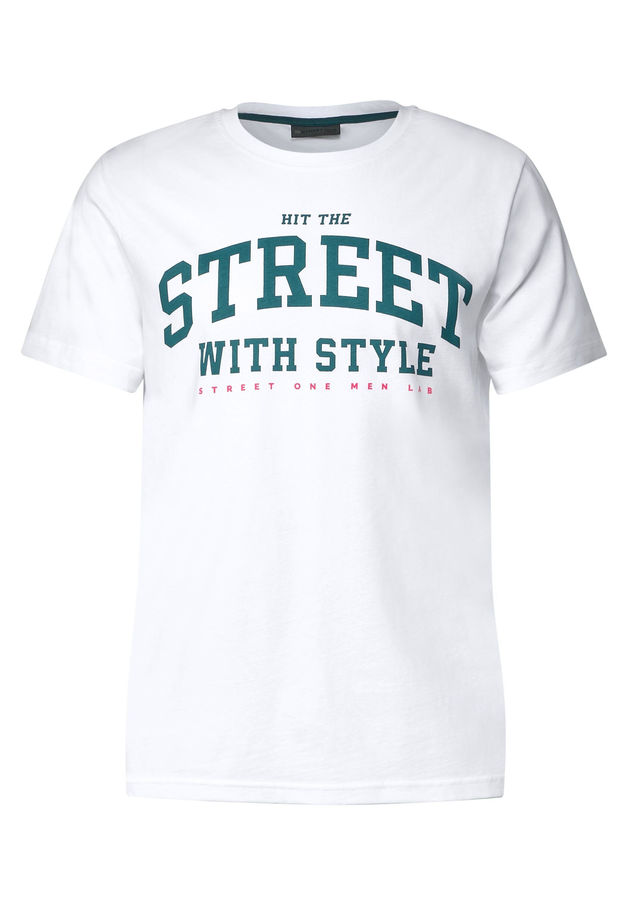 White MEN T-Shirt Wording mit ONE STREET