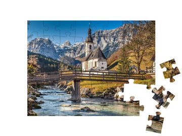 puzzleYOU Puzzle Pfarrkirche St. Sebastian, Ramsau, Deutschland, 48 Puzzleteile, puzzleYOU-Kollektionen Deutsche Alpen