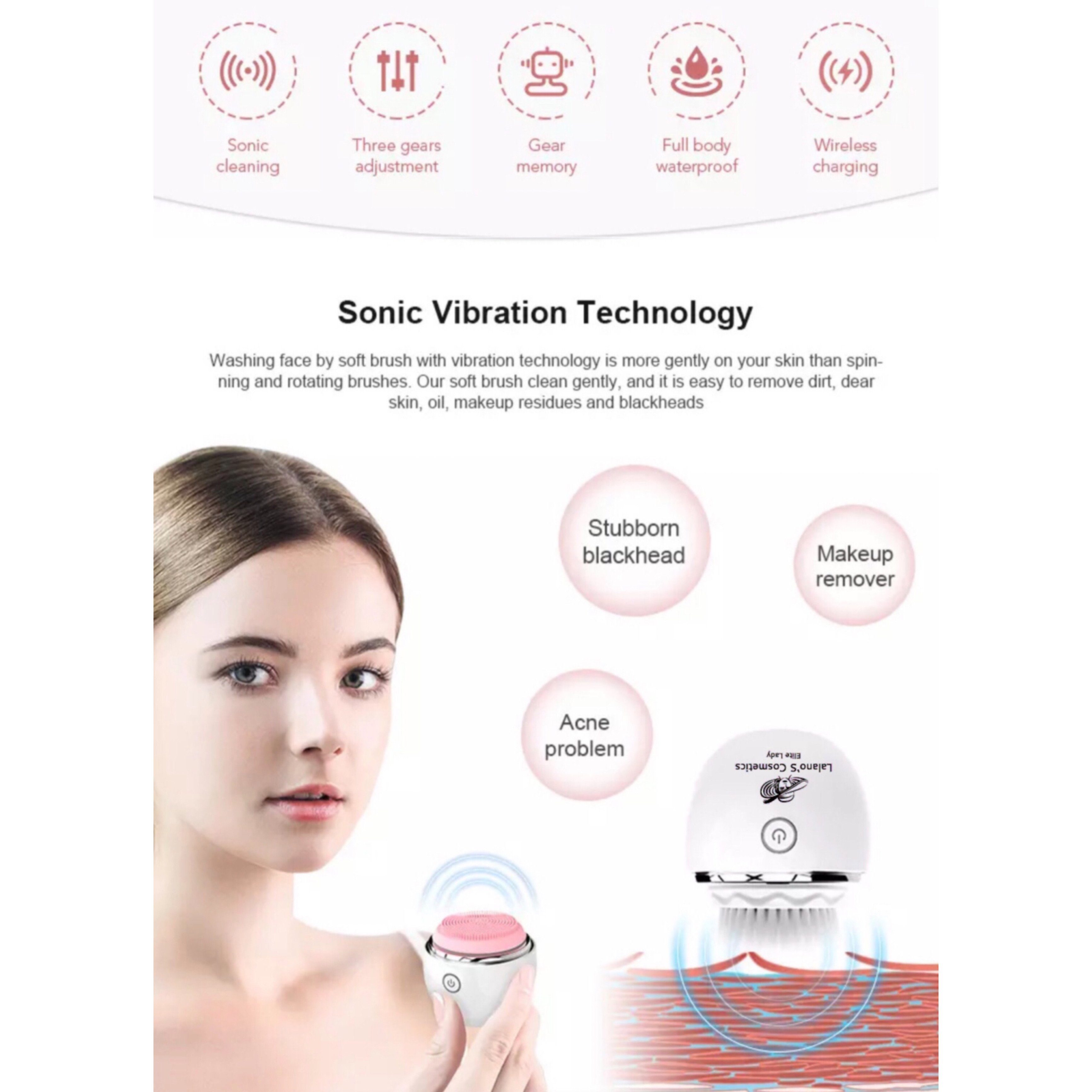 Lalano`S Cosmetics Elektrische Gesichtsreinigungsbürste 3D Oscillation Facial Cleansing Brush, Maniküre Pediküre Set, kosmetikbehandlungsgerät, Gesichtsmassagegerät