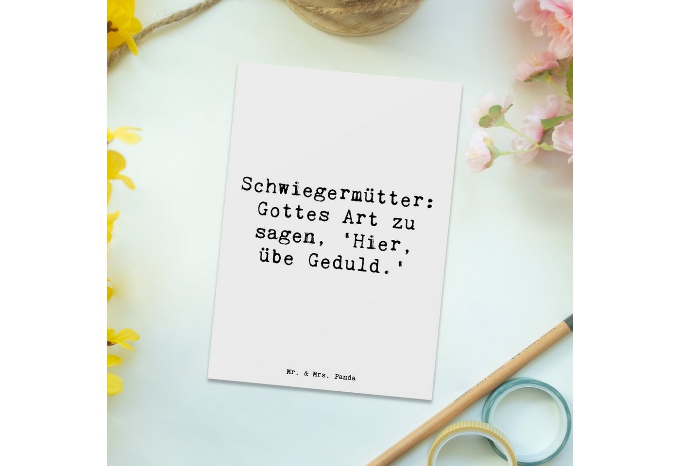 Thumbnail - Mr. & Mrs. Panda Postkarte Schwiegermutter Geduld - Weiß - Geschenk, familiäre Beziehungen, Ansi, Matte Rückseite