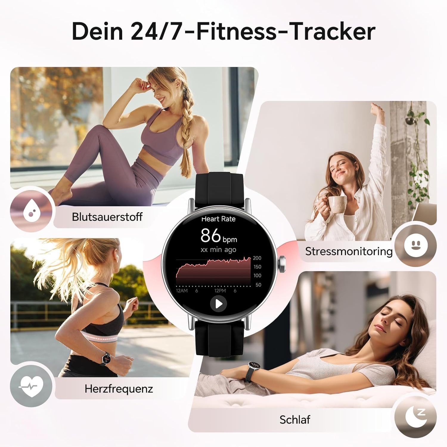 Zevelora Damen Smartwatch mit Bluetooth-Telefonie und Gesundheitsfunktionen Smartwatch (1.27 Zoll, Andriod iOS), Fitnessuhr für Damen mit Anruffunktion und über 100 Sportmodi