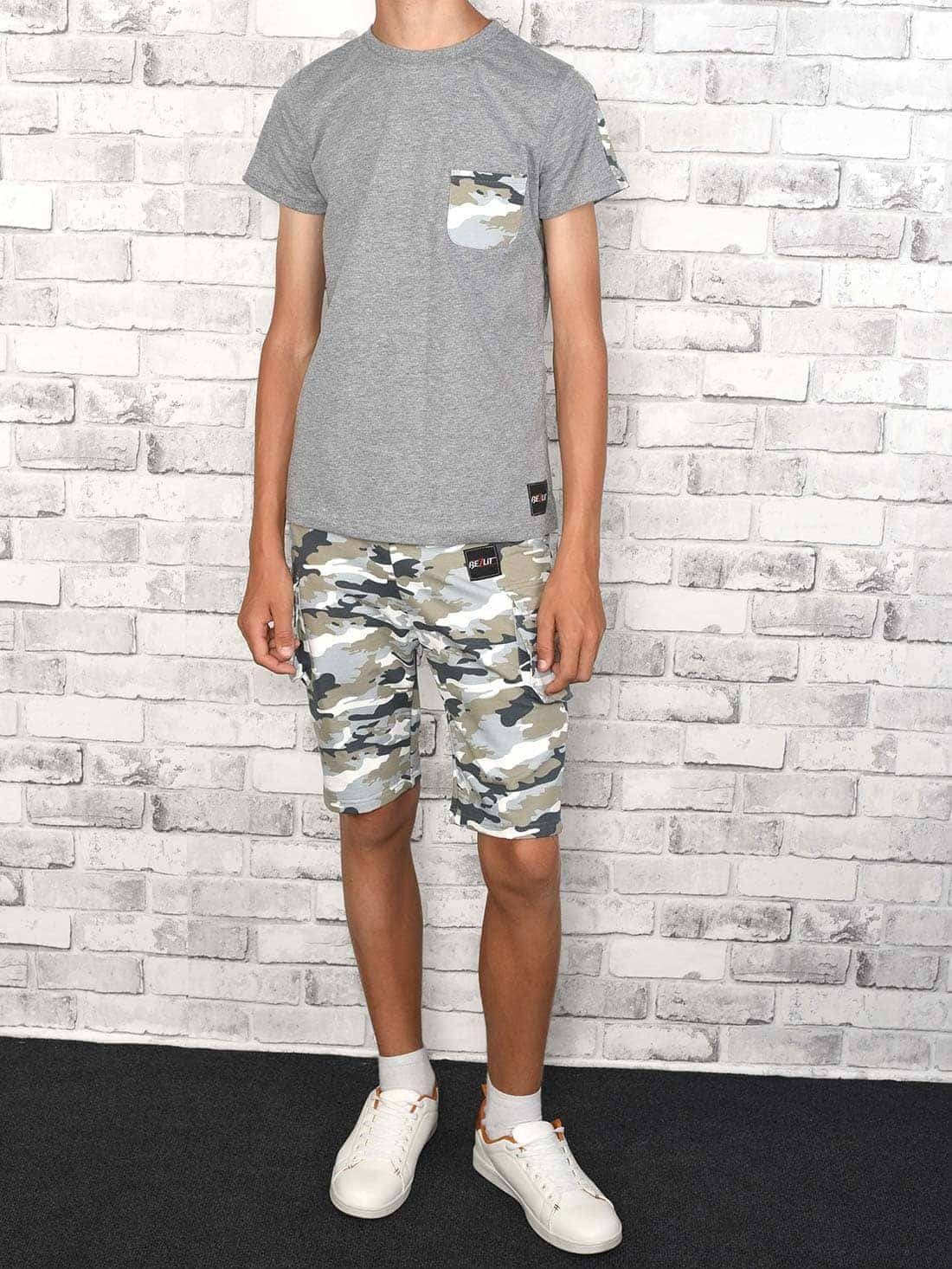 BEZLIT T-Shirt & Shorts und Grau Camouflage / (1-tlg) T-Shirt Sommer Shorts Set casual Grau Jungen Cargo