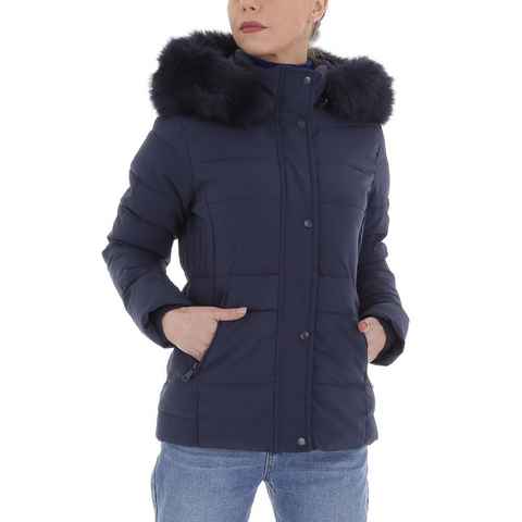 Ital-Design Steppjacke Damen Freizeit Kapuze (abnehmbar) Gefüttert Winterjacke in Dunkelblau