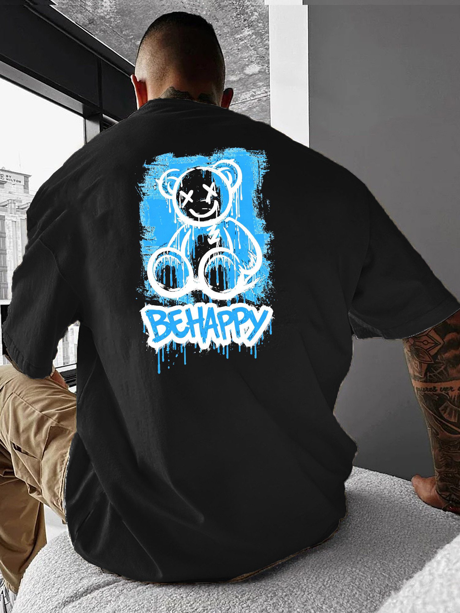 RMK T-Shirt Herren Shirt Rundhals Basic "Crazy Bär" aus Baumwolle