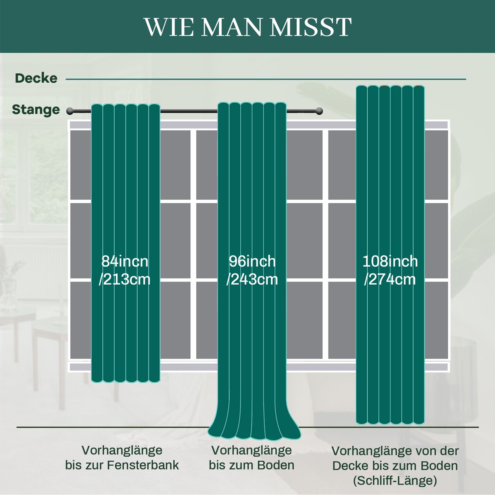 Multifunktionsband St), H×B: 274×132 Tealblau Golddruck, 213×132; isoliert, 244×132; Rosnek, thermisch Wohnzimmer Schlafzimmer Deko, Vorhang Samt, für (2 blickdicht,