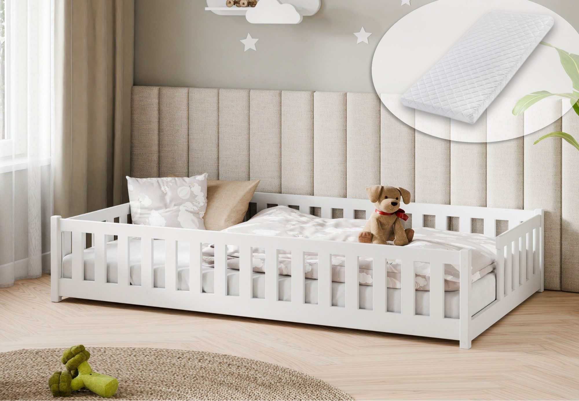 Kinderbett Bodenbett mit Rausfallschutz & Lattenrost Montessori Betten Kinder