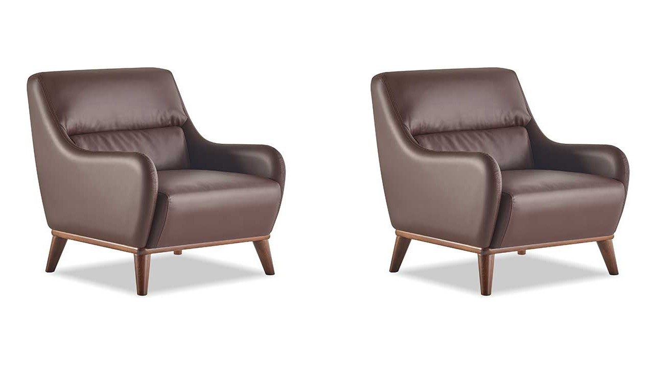 Xlmoebel Loungesessel Brauner 1-Sitzer Lehn aus Leder und Holz im klassischen Stil (2-St., 2x Sessel), Made in Europa