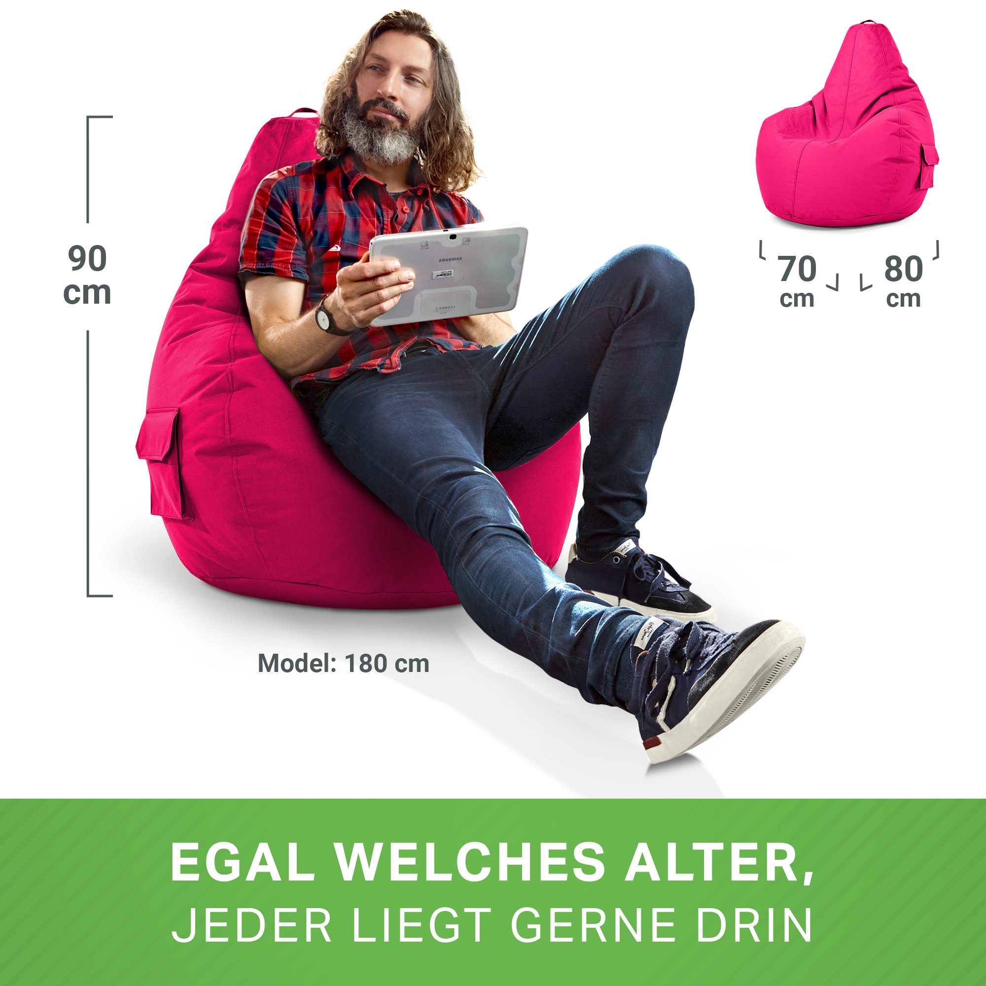 Green Bean Sitzsack Gaming Sitzsack Lounge Chair Cozy (Sitzsack mit Rückenlehne 80x70x90cm - Gaming Chair mit 230L EPS-Perlen Füllung, Kuschelig Weich Waschbar) – Bild 5 von 5