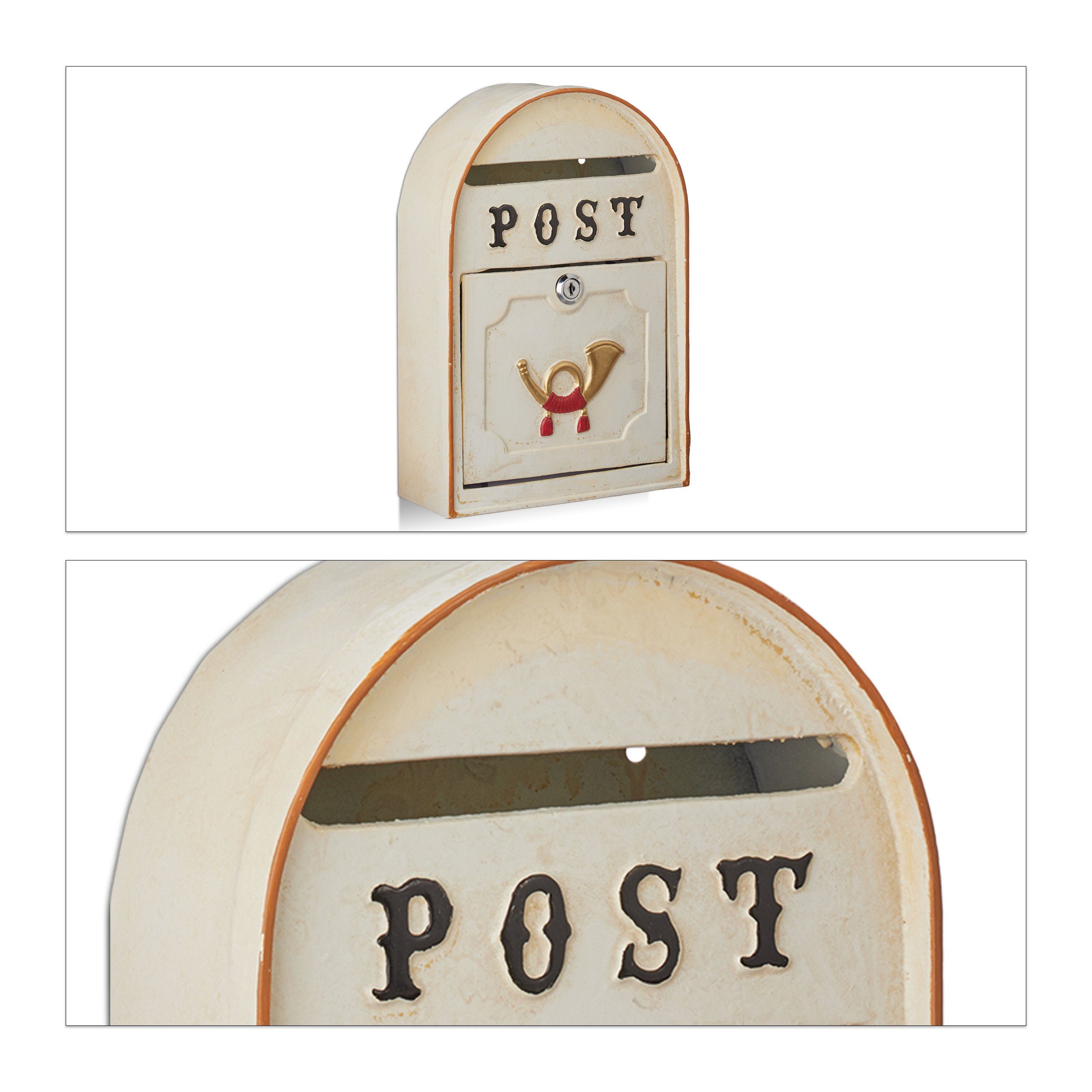 relaxdays Posthorn antik mit Briefkasten Briefkasten
