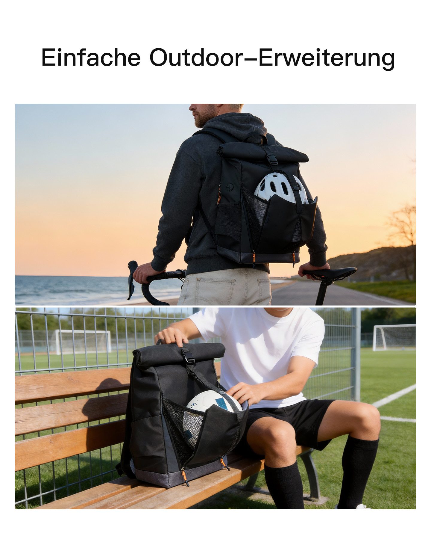 Inateck Laptoprucksack RollTop Herren Damen 25-30L, Spritzwassergeschützt Schulrucksack, mit 17 Zoll Laptopfach – Bild 4 von 5