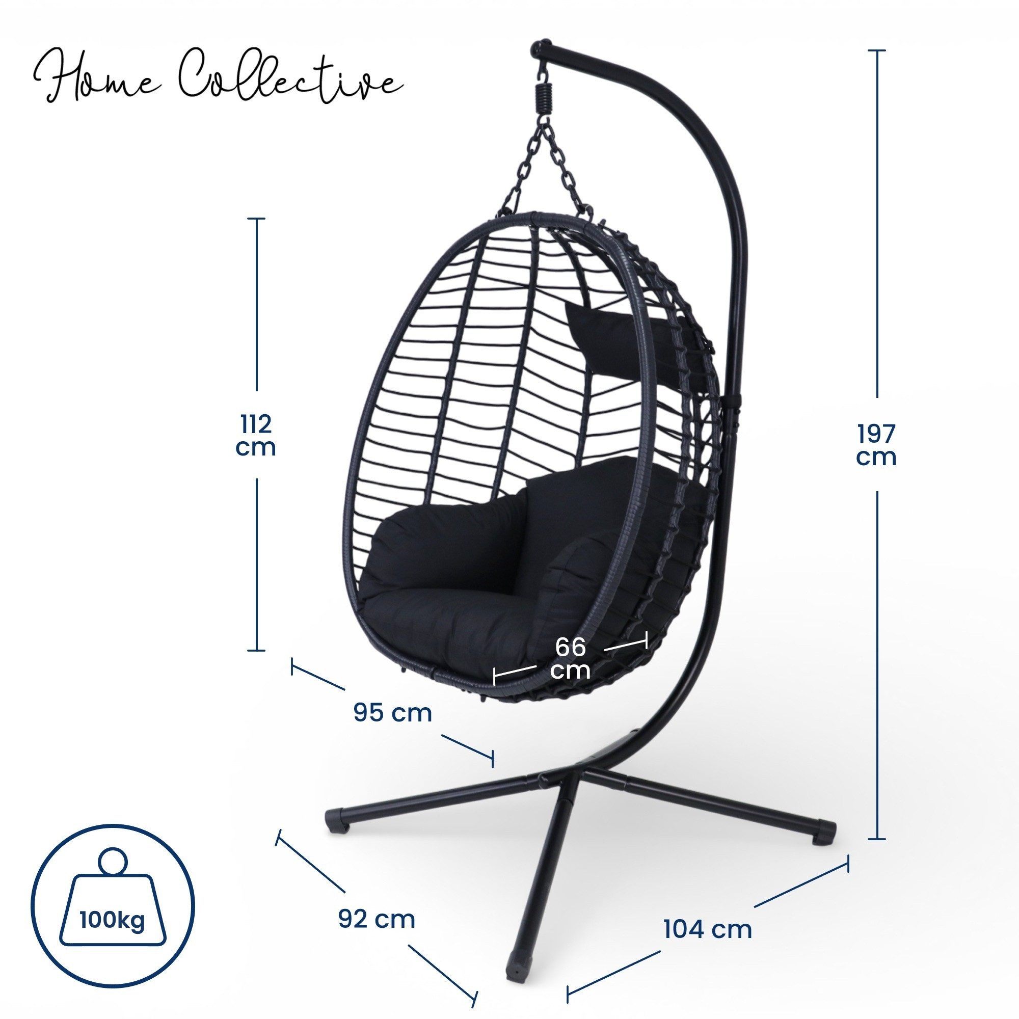 Home Collective Hängesessel Hängestuhl mit Gestell höhenverstellbar ideal für Garten und Balkon, inkl. extra dicke Sitzpolster Schaukelsessel Indoor & Outdoor