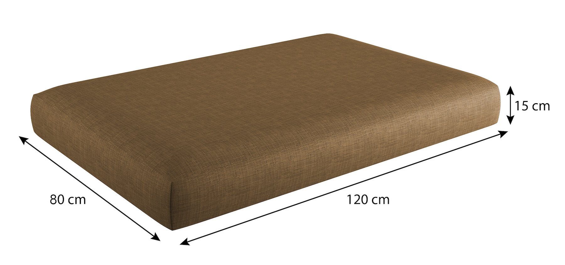 120x80x15cm, abnehmbarem Sitzkissen Palettenkissen mit Sitzkissen Bezug Braun UV sunnypillow