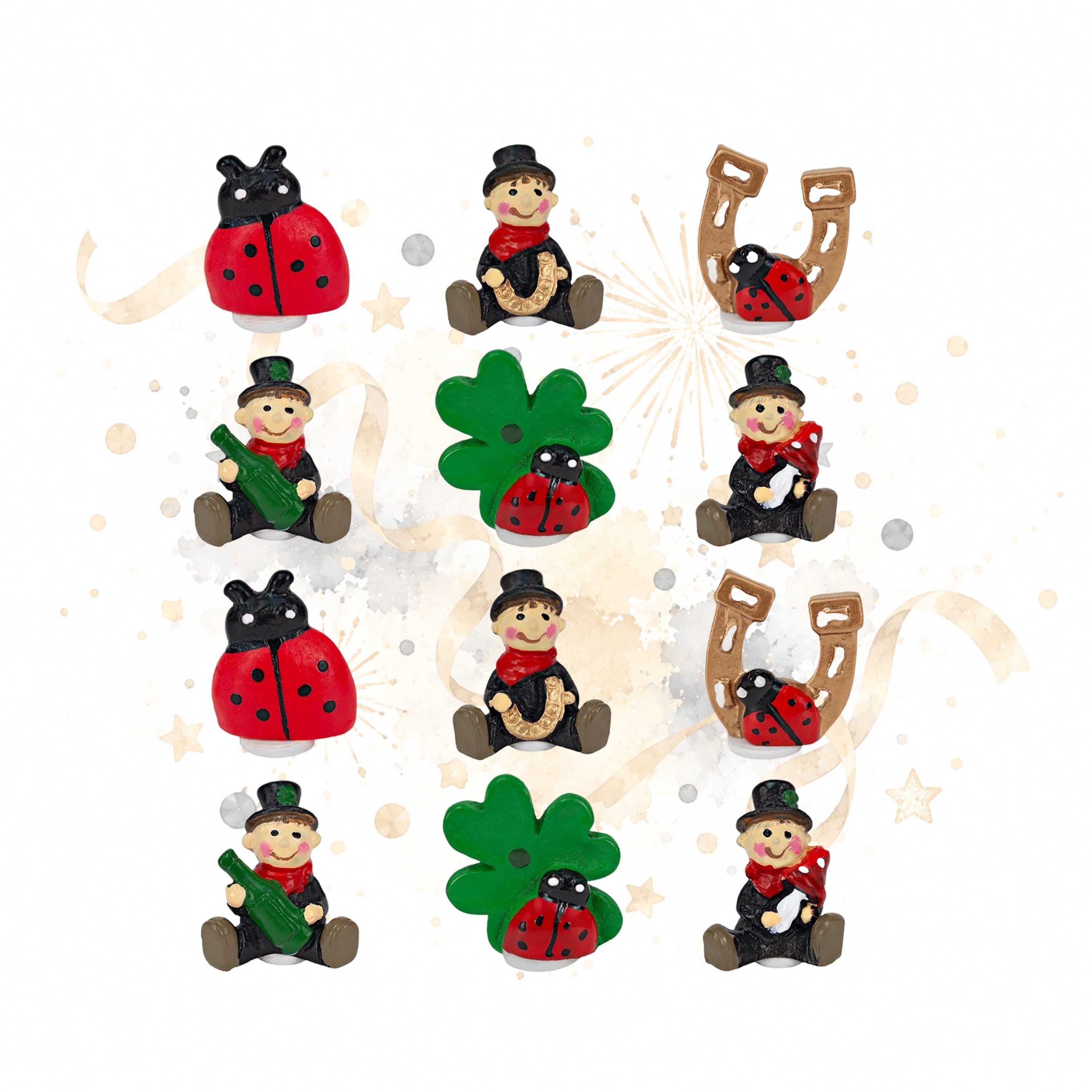 Logbuch-Verlag Dekofigur 12er Set Streudeko Silvester Glückssymbole ca. 2 bis 3 cm