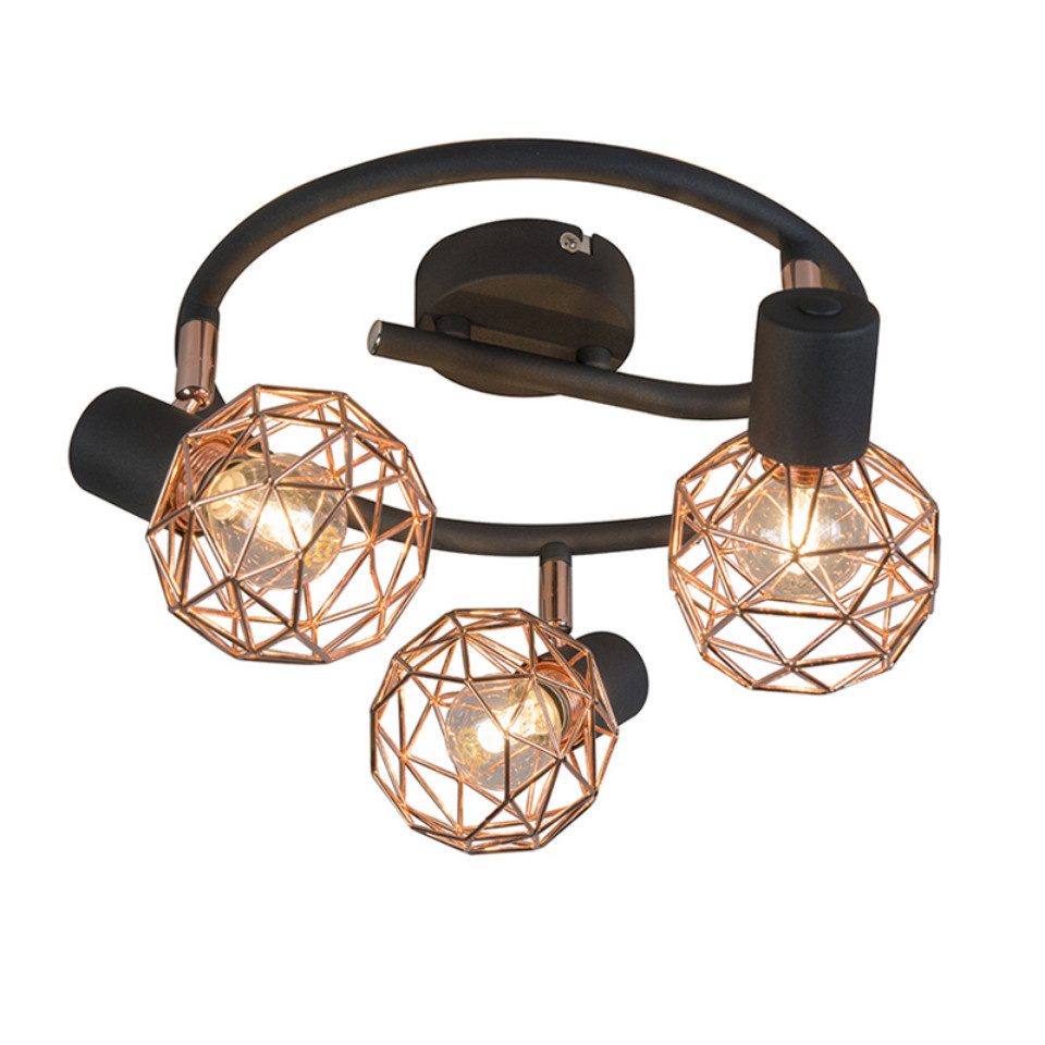 Qazqa LED Aufbaustrahler Mesh, ohne Leuchtmittel, E14, Kupfer, Design, Stahl, 3-flammig