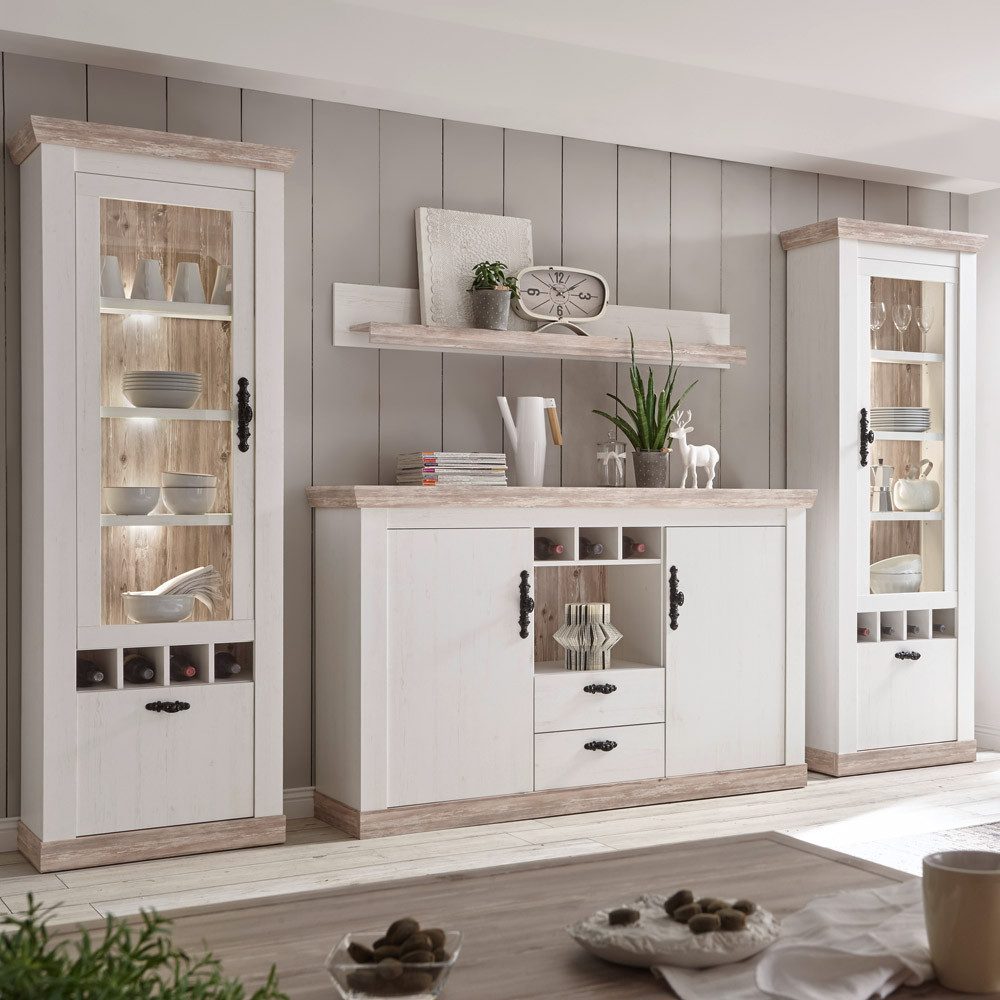 Lomadox Wohnwand FERNA-61, (2-St), Landhaus mit Highboard Oslo Pinie dunkel günstig online kaufen