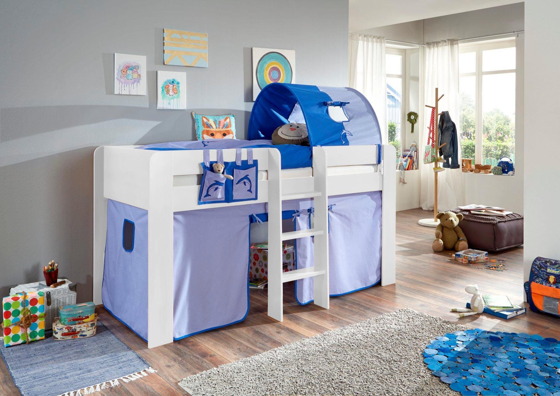 Relita Hochbett Andi mit Rolllattenrost, Textil-Set und Leiter, pflegel. Dekor Oberfläche