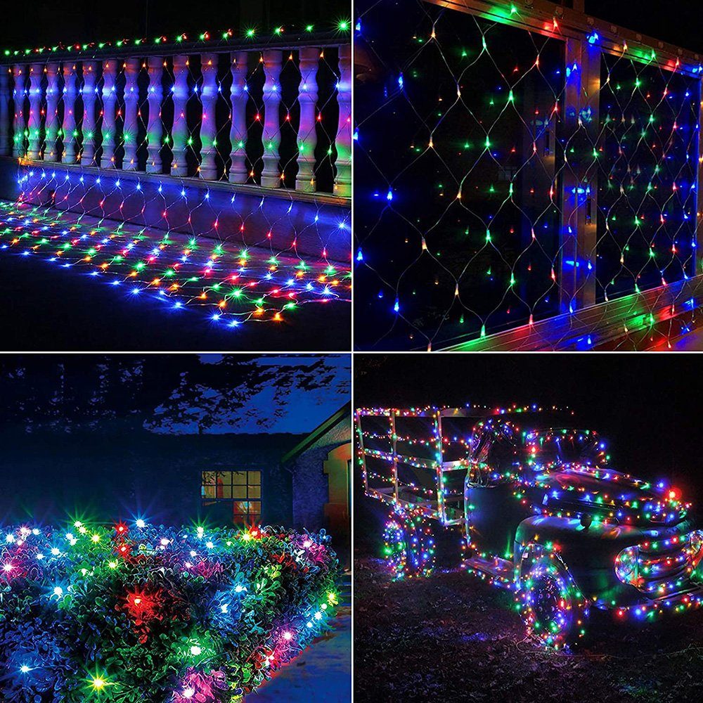 Rosnek LED-Lichterkette Solar,Wasserdichte,mit Fernsteuerungs,für Garten Hinterhof Weihnachten, LED-Netzlichter,1.5*1.5/3*2M