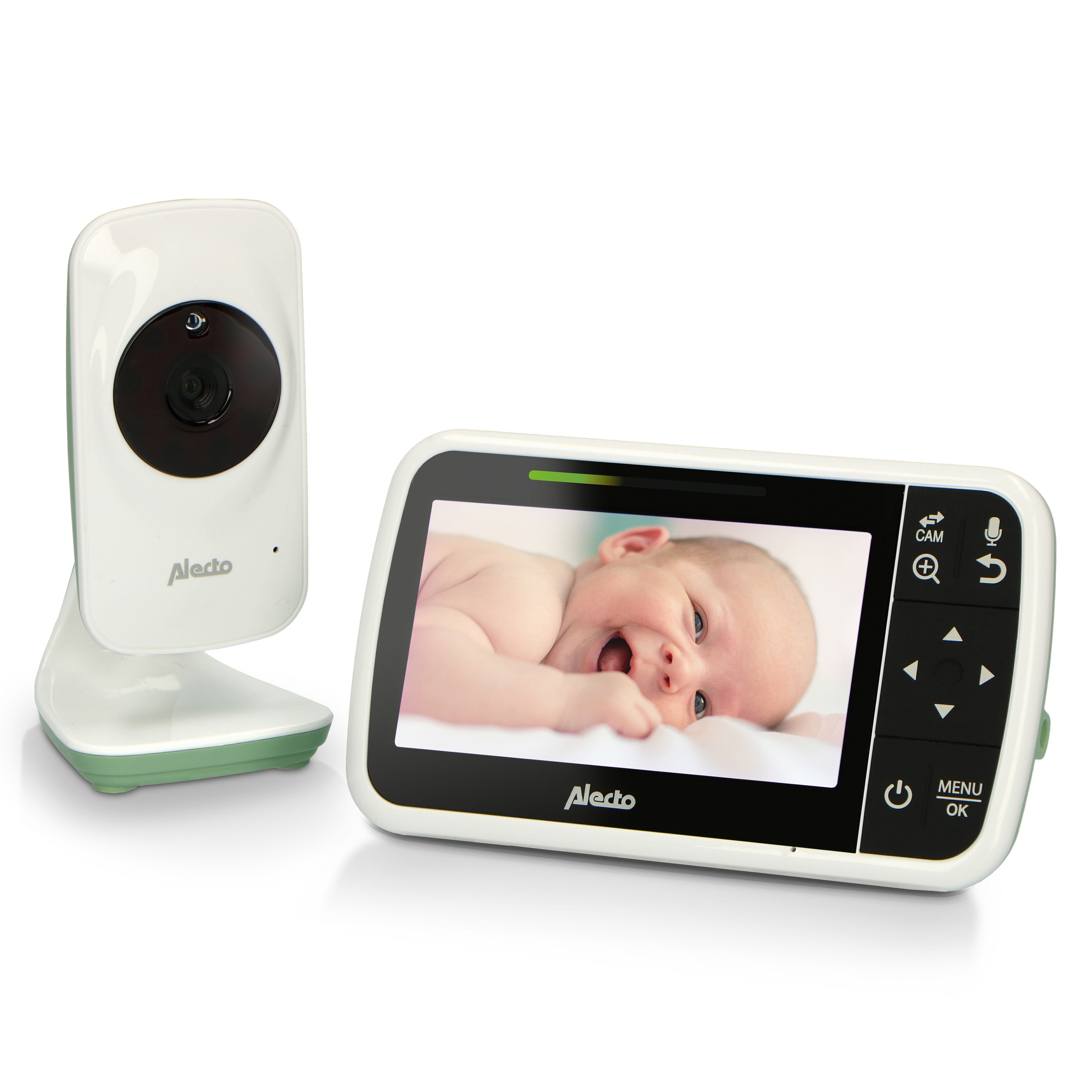 Alecto Video-Babyphone DVM149GN, und 1-tlg., Weiß-Minzgrün Kamera 4.3"-Farbdisplay mit Babyphone