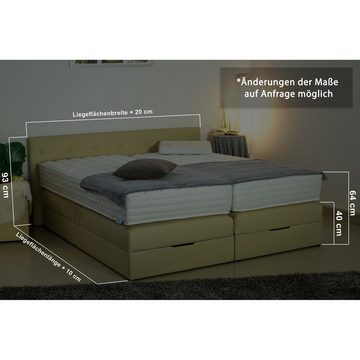 PAARA Boxspringbett 40GK mit Bettkasten Kopfteil verstellbar Stauraum, mit einzigartigem Belüftungssystem