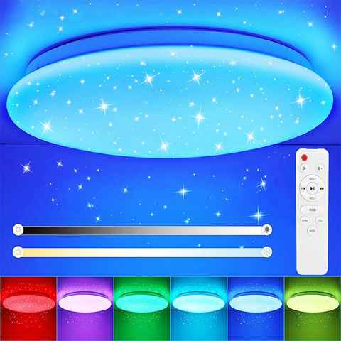 LETGOSPT Deckenleuchte 36W RGB LED Deckenleuchte, Dimmbar 3000K - 6000K Deckenlampe Ø40cmx5cm, LED fest integriert, RGB Farbwechsel (3000~6500K), Dimmbar mit Fernbedienung, für Kinderzimmer Balkon Schlafzimmer