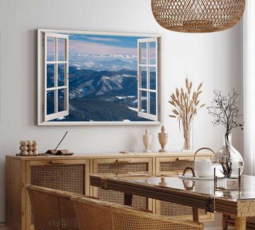 Sinus Art Leinwandbild Wandbild 120x80cm Fensterbild Berge Gebirge Natur Horizont Schneegipfe, (1 St)