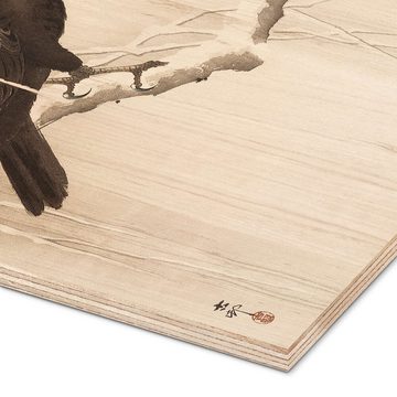 Posterlounge Holzbild Ohara Koson, Rabe im Schnee, Wohnzimmer Japandi Malerei