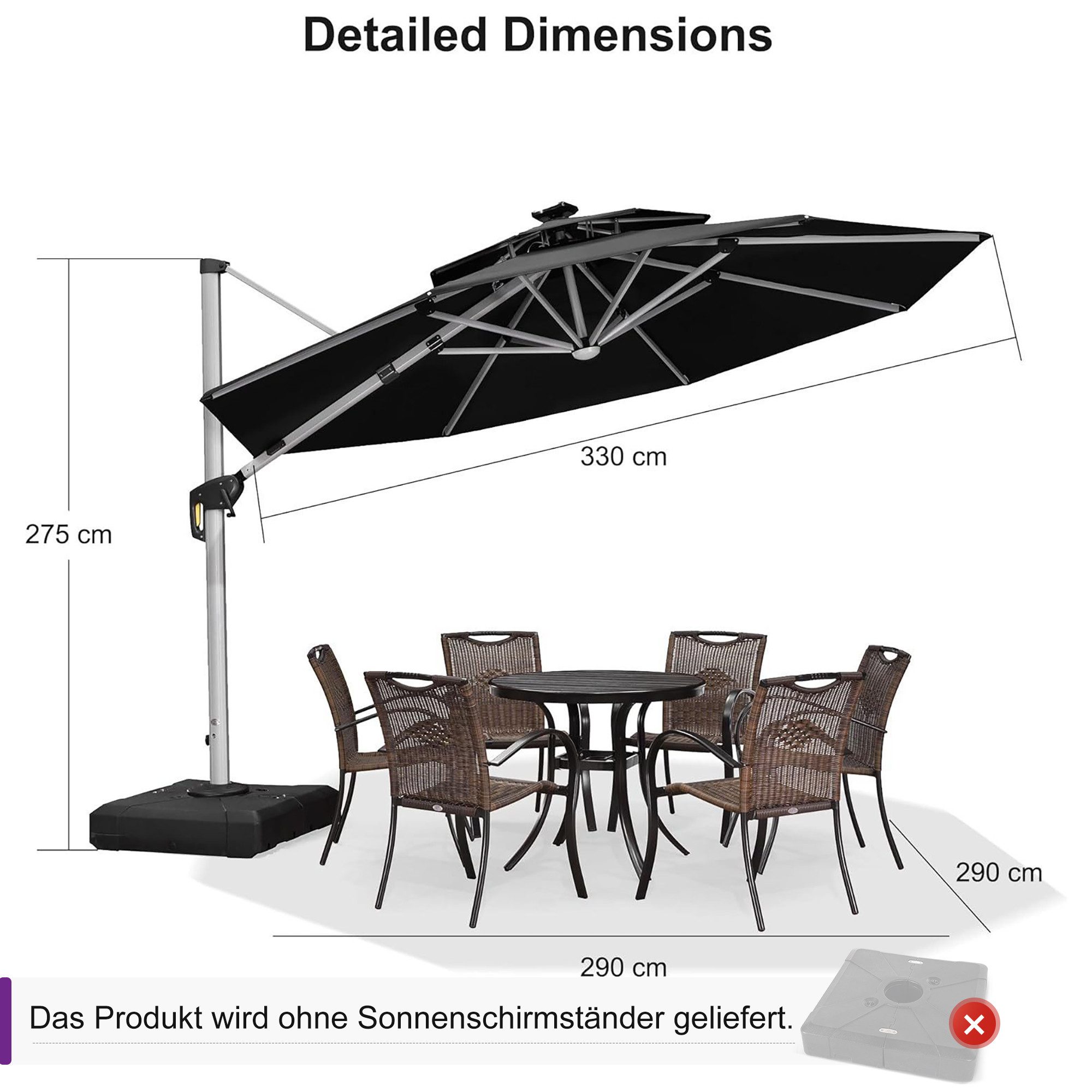 PURPLE LEAF Ampelschirm Runder Außenbereich Sonnenschirm, günstig online kaufen